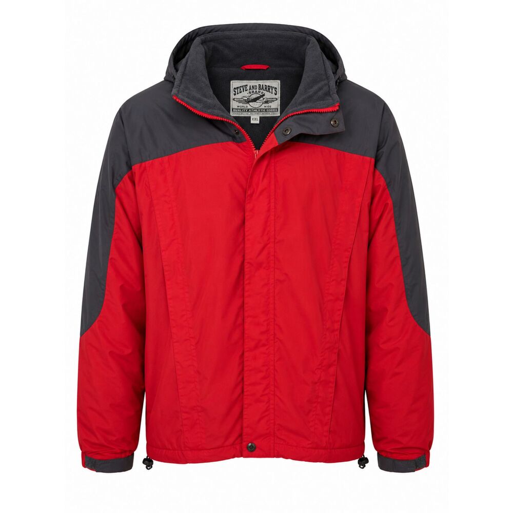 Steve & Barry's Red Gray Fleece Lined Hooded Jacket Men's XXL